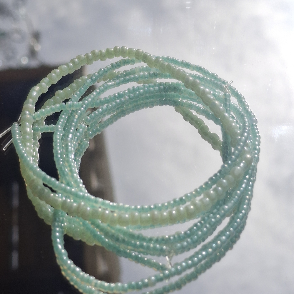 Sea Glass Multi-Strand Beaded Wrap Bracelet - Light Aqua